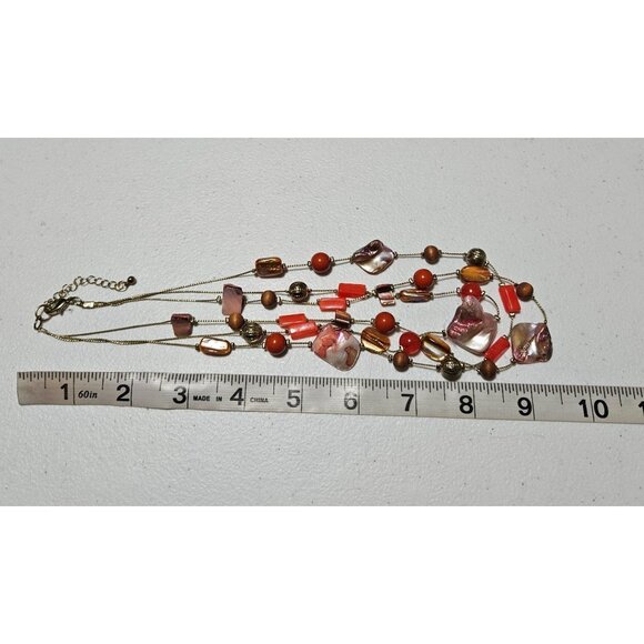 Boho Beaded Chunky Multi Strand Necklace Natural Stone Wood Accents Jewelry - Picture 7 of 8